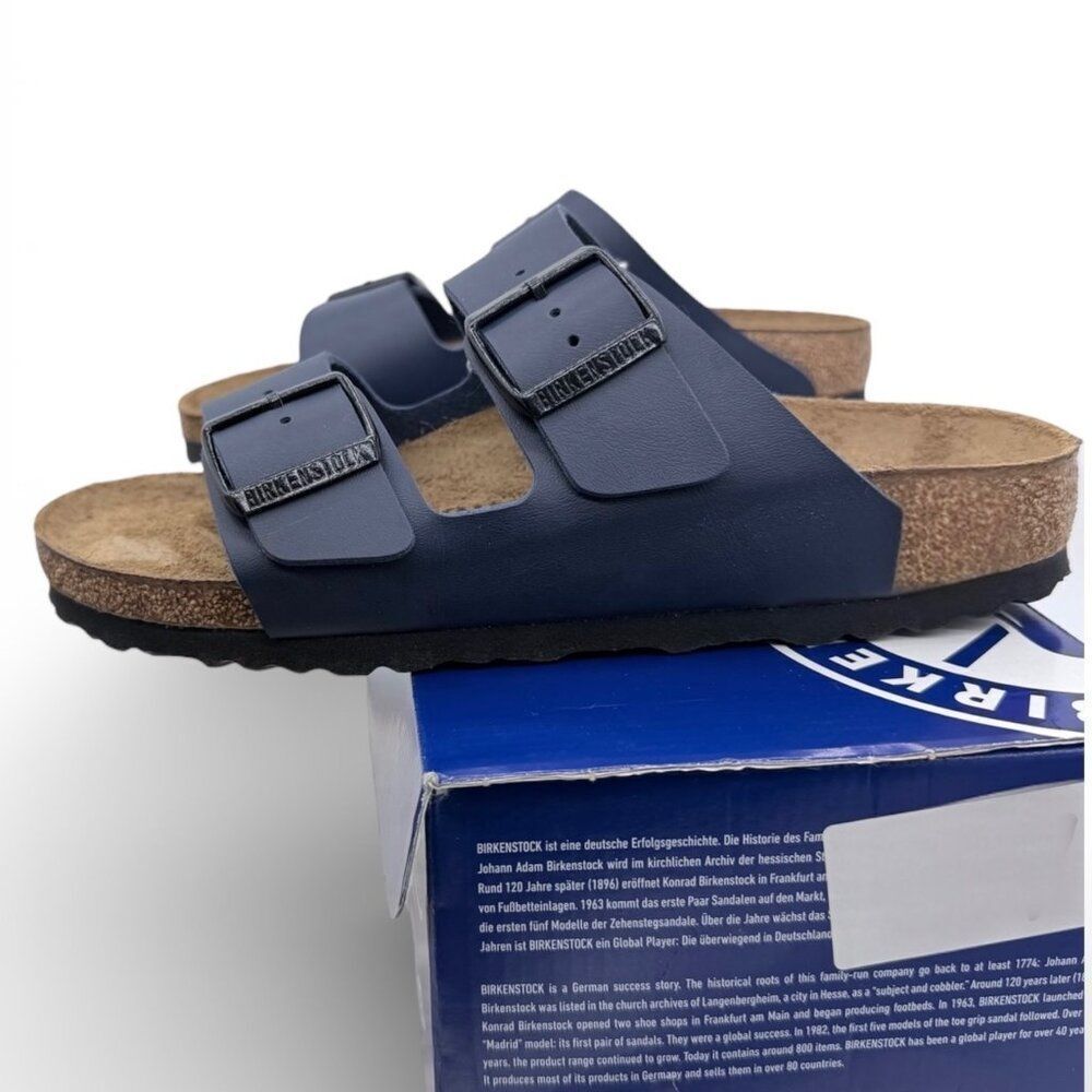 Birkenstock Arizona Navy Sandals EU 37 Two Strap Slide Slip-On Cork Footbed - Picture 4 of 12